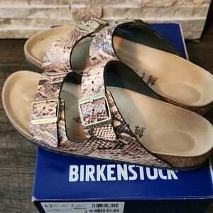 Birkenstock Beige Snakeskin Pattern Sandals